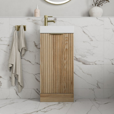 B&Q -  Fluted 400mm Bathroom Vanity Unit Basin Floorstanding Cupboard Soft Close Oak