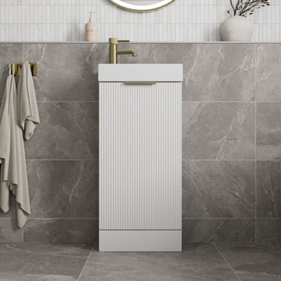 B&Q -  Fluted 400mm Bathroom Vanity Unit Basin Floorstanding Cupboard Soft Close White