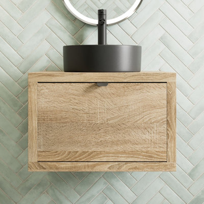 B&Q -  600mm Wall Hung Bathroom Vanity Unit Soft Close & Countertop Ceramic Basin Sink Black
