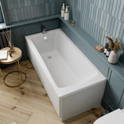 Affine 1700 X 700mm Single Ended Wide Square Bath White Acrylic Side Panel Bathroom from B&Q