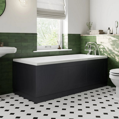 Affine 1700mm Front Side Mdf Bath Panel 15mm Thick With Plinth Cut To Size Black Gloss from B&Q
