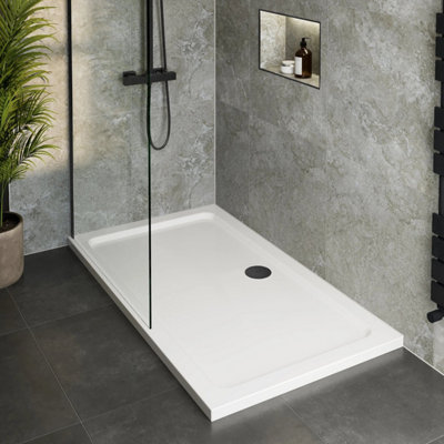B&Q -  1700 X 750mm Bathroom Low Profile White Shower Tray For Enclosure Black Waste
