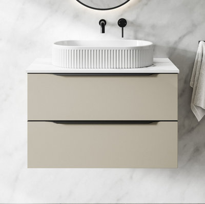 B&Q -  800mm Countertop Bathroom Vanity Unit Basin Wall Hung Furniture Soft Close Taupe