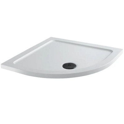 B&Q -  Low Profile 1000 X 1000mm Non-Slip Quadrant Shower Tray With Black Waste