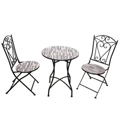 Shatchi Mosaic Bistro Set With Folding ChairsOutdoor Patio Table And Chairs For BalconyGarden And Terrace Seating