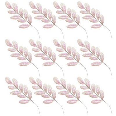 B&Q -  35Cm Iridescent White Glitter Walnut Leaf Christmas Tree Picks