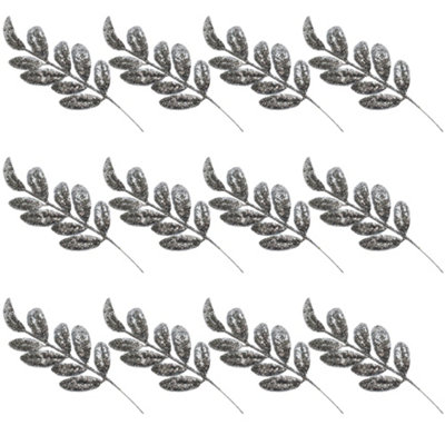 B&Q -  35Cm Silver Glitter Walnut Leaf Christmas Tree Picks