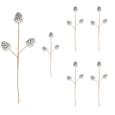 Shatchi Unisex Silver 58Cm Glitter Pine Cone Christmas Picks | Size: 6 Pack - Image 2