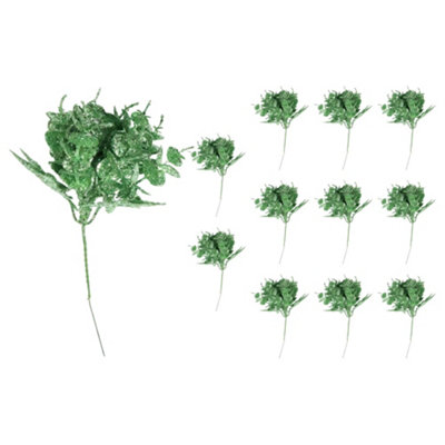 Shatchi Unisex Pale Green 17Cm Glitter Eucalyptus With Maple Leaf Pick Mint Green In | Size: 12 Pack - Image 2