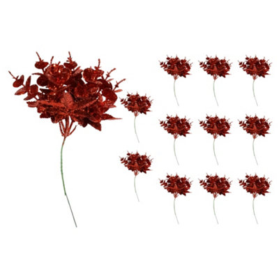 B&Q -  17Cm Glitter Eucalyptus With Maple Leaf Pick Red  12Pcs