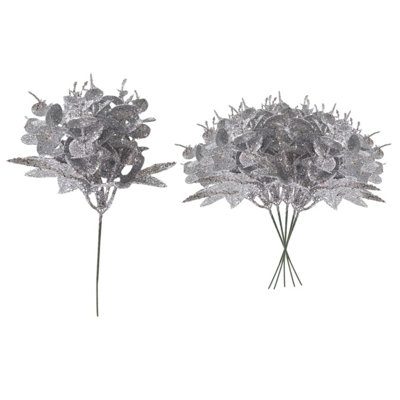 Shatchi Unisex Silver 17Cm Glitter Eucalyptus With Maple Leaf Pick | Size: 6 Pack - Image 2