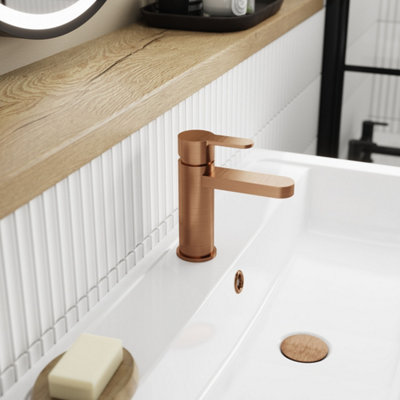 FNX Bathrooms Vela Mono Basin Mixer Brushed Bronze Contemporary 1 Tap Hole With Waste from B&Q