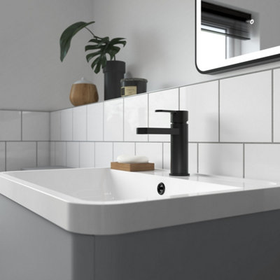 FNX Bathrooms Vela Mono Basin Mixer Matt Black Contemporary 1 Tap Hole With Waste from B&Q