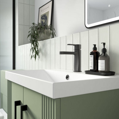 FNX Bathrooms Vela Mono Basin Mixer Brushed Pewter Contemporary 1 Tap Hole With Waste from B&Q