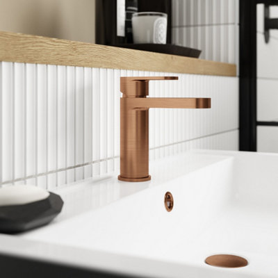 FNX Bathrooms Lumina Mono Basin Mixer Push Button Waste Brushed Bronze Contemporary from B&Q