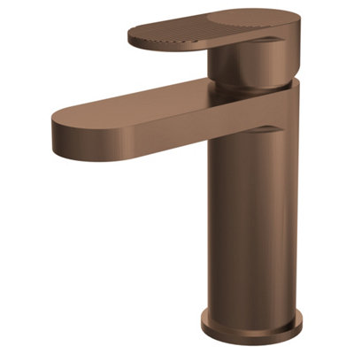 FNX Bathrooms Aura Fluted Mono Basin Mixer Push Button Waste Brushed Bronze Contemporary from B&Q