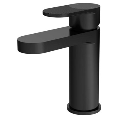 FNX Bathrooms Aura Matt Black Fluted Mono Basin Mixer Tap Push Button Waste Contemporary 1 Hole from B&Q
