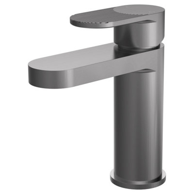 FNX Bathrooms Aura Brushed Pewter Fluted Mono Basin Mixer Tap Push Button Waste Contemporary 1 Hole from B&Q
