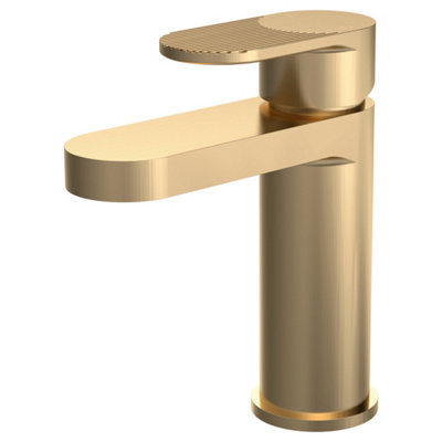 FNX Bathrooms Aura Brushed Brass Fluted Mono Basin Mixer Tap Push Button Waste Contemporary 1 Hole from B&Q
