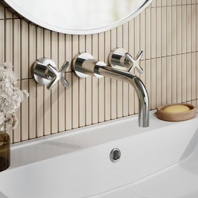 FNX Bathrooms Korus Chrome Wall Mount 3 Tap Hole Basin Mixer Tap Crosshead Contemporary 3 Hole from B&Q