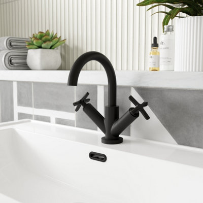 FNX Bathrooms Korus Matt Black Mono Basin Mixer Tap Contemporary Crosshead 1 Tap Hole from B&Q