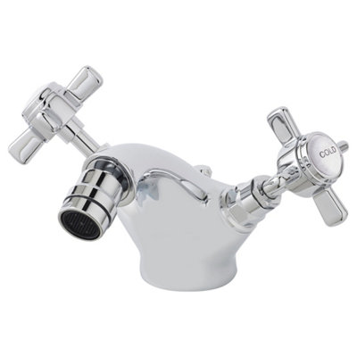 FNX Bathrooms Elysian Luxury Chrome Mono Bidet Mixer Tap With Waste Traditional Crosshead from B&Q