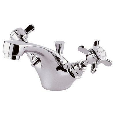 FNX Bathrooms Elysian Chrome Mono Basin Mixer Tap With Waste Traditional Crosshead from B&Q
