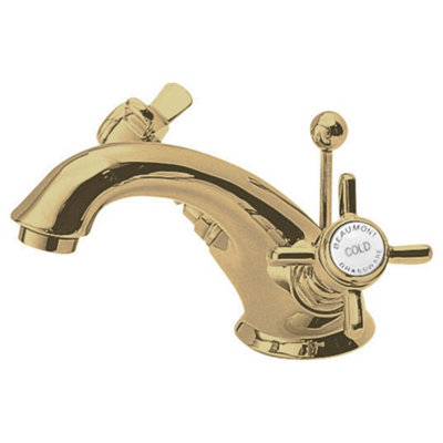 FNX Bathrooms Elysian Luxury Brushed Brass Mono Basin Mixer Tap With Waste Traditional from B&Q