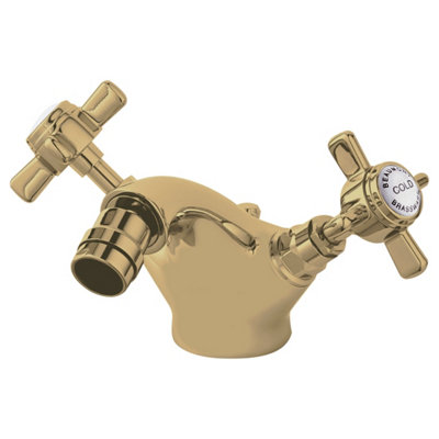 FNX Bathrooms Elysian Luxury Brushed Brass Mono Bidet Mixer Tap With Waste Traditional from B&Q