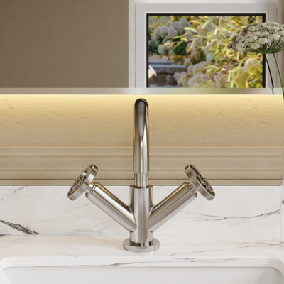 FNX Bathrooms Axis Chrome Mono Basin Mixer Tap Contemporary Crosshead 1 Tap Hole from B&Q