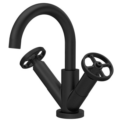 FNX Bathrooms Axis Matt Black Mono Basin Mixer Tap Contemporary Crosshead 1 Tap Hole from B&Q