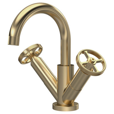 FNX Bathrooms Axis Brushed Brass Mono Basin Mixer Tap Contemporary Crosshead 1 Tap Hole from B&Q