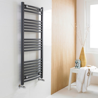 FNX Bathrooms Anthracite Curved Ladder Rail 1150X500mm 1689 Btu 450 Pipe Centres from B&Q