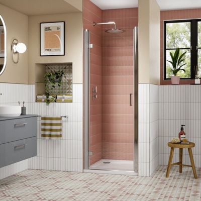 FNX Bathrooms 800mm Hinged Shower Door Chrome Lume Contemporary 1900mm 8mm Glass from B&Q