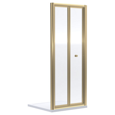 FNX Bathrooms Aura 1900 X 700mm Bi-Fold Shower Door Brushed Brass Contemporary 4mm Glass from B&Q