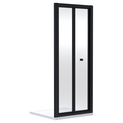 FNX Bathrooms Aura 1900 X 700mm Bi-Fold Shower Door Matt Black Contemporary 4mm Glass from B&Q