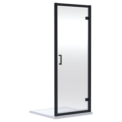FNX Bathrooms Aura 1900 X 700mm Hinged Shower Door Matt Black Contemporary 6mm Glass from B&Q