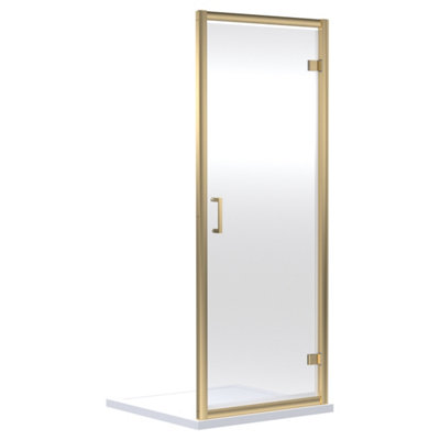 FNX Bathrooms Aura 1900 X 760mm Hinged Shower Door Brushed Brass Contemporary 6mm Glass from B&Q