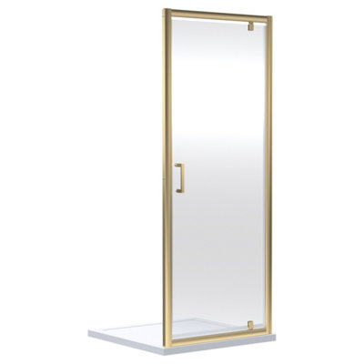 FNX Bathrooms Aura 1900 X 760mm Pivot Shower Door Brushed Brass 6mm Glass Contemporary from B&Q