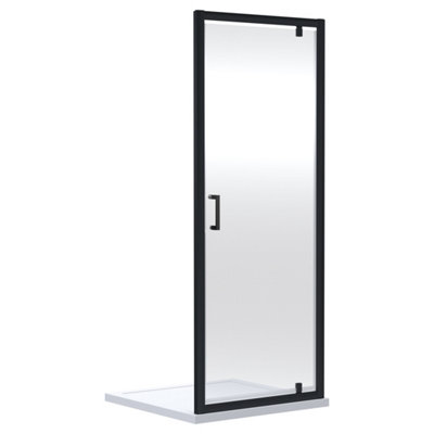 FNX Bathrooms Aura 1900 X 800mm Pivot Shower Door Matt Black 6mm Glass Contemporary from B&Q