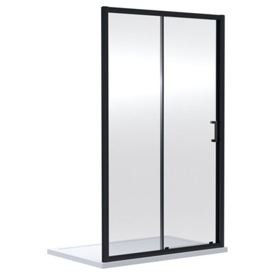 FNX Bathrooms Aura 1900 X 1200mm Sliding Shower Door Matt Black 6mm Glass from B&Q