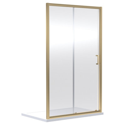 FNX Bathrooms Aura 1900 X 1700mm Sliding Shower Door Brushed Brass 6mm Glass from B&Q