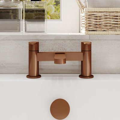 FNX Bathrooms Aurelis Contemporary Brushed Bronze Deck Mounted Bath Filler 2 Tap Hole from B&Q