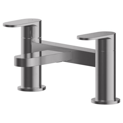 FNX Bathrooms Vellora Contemporary Brushed Pewter Deck Mounted Bath Filler 2 Tap Hole from B&Q