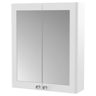FNX Bathrooms Heritage 600mm 2 Door Satin White Wall Hung Mirror Cabinet Traditional 715mm from B&Q