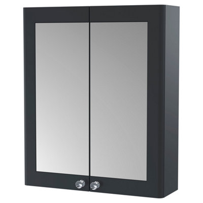 FNX Bathrooms Heritage 600mm 2 Door Soft Black Wall Hung Mirror Cabinet Traditional 715mm from B&Q