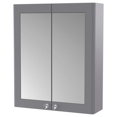 FNX Bathrooms Heritage 600mm 2 Door Satin Grey Wall Hung Mirror Cabinet Traditional 715mm from B&Q