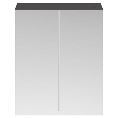 FNX Bathrooms Elysia 600mm 2 Door Gloss Grey Wall Hung Mirror Cabinet Contemporary 713mm from B&Q