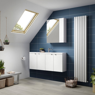 FNX Bathrooms Element 600mm 2 Door Gloss White Wall Hung Mirror Cabinet Contemporary 715mm from B&Q
