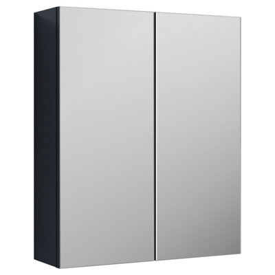FNX Bathrooms Statura 600mm 2 Door Soft Black Wall Hung Mirror Cabinet Contemporary 715mm from B&Q